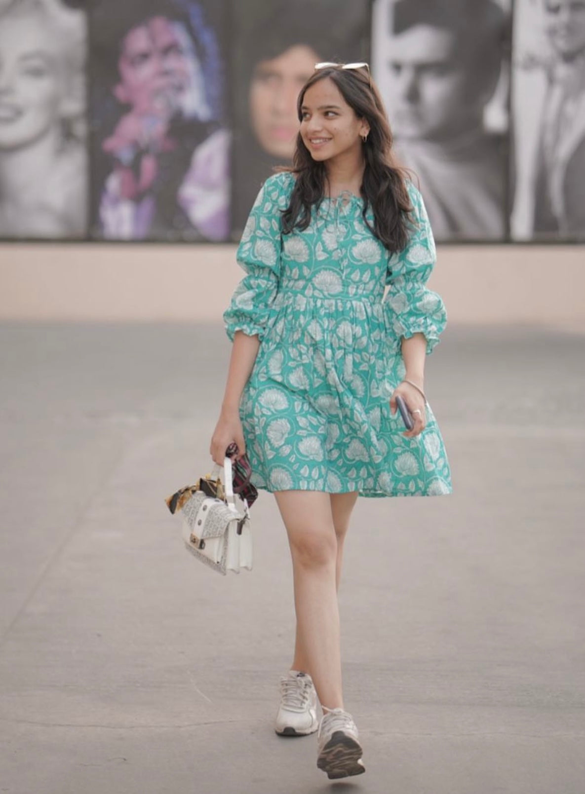 ELASTICATED PUFFED SLEEVES SHORT DRESS