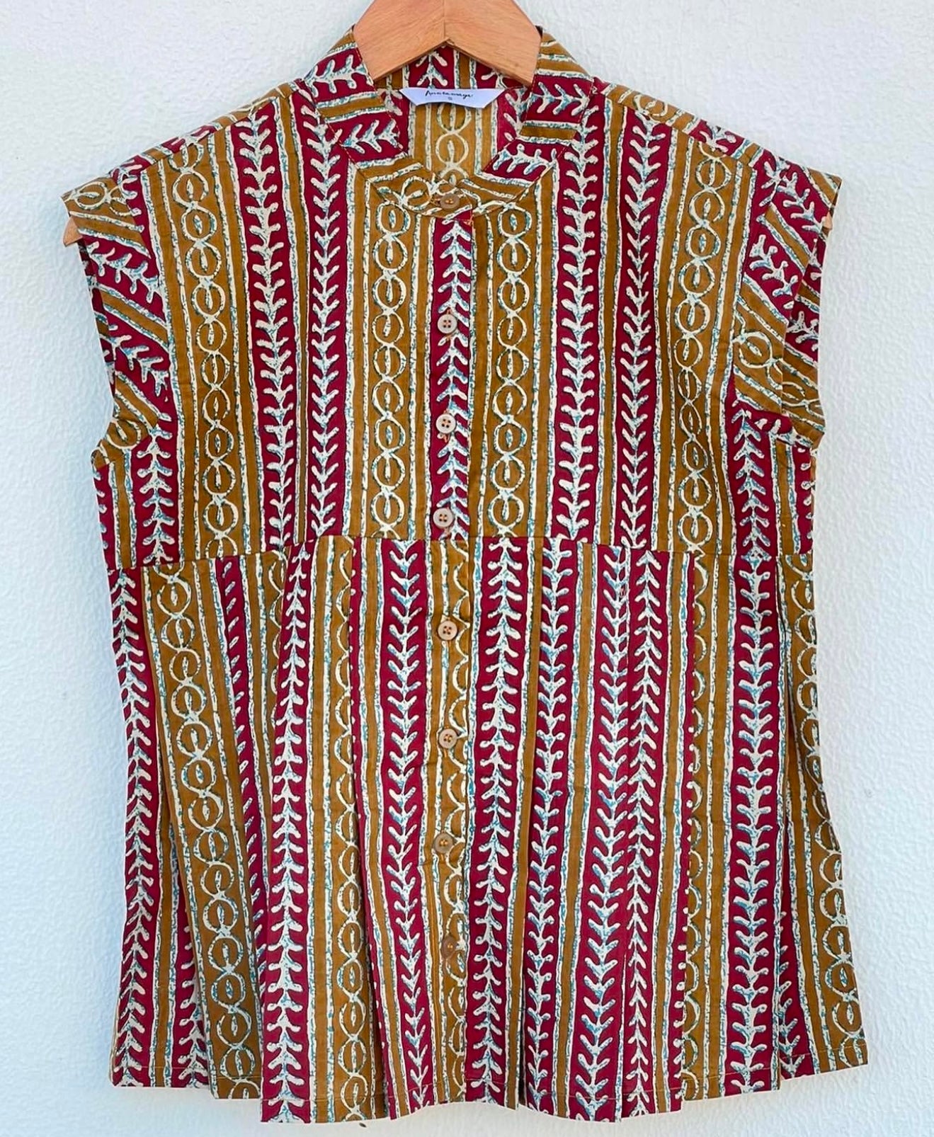 BAND COLLARED SHIRT WITH CAP SLEEVES