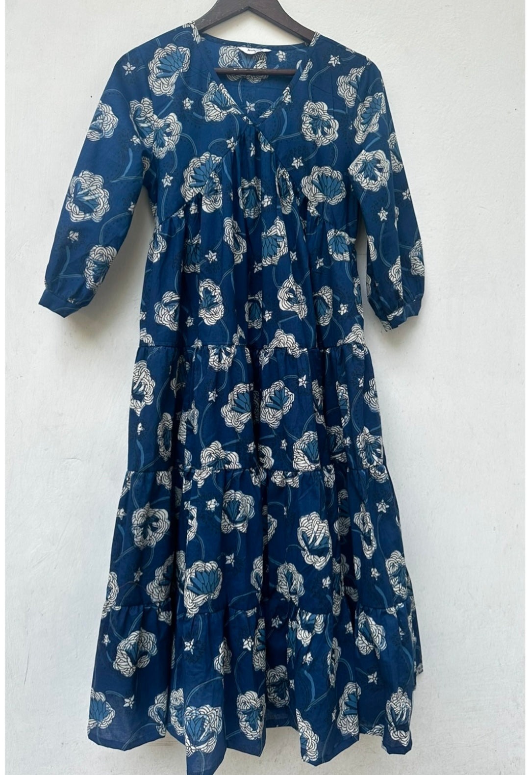 LONG TIERED DRESS WITH ELBOW SLEEVES