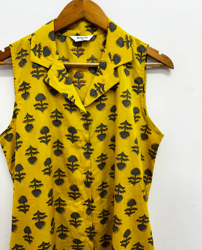 BUTTON DOWN DRESS WITH CUBAN COLLAR