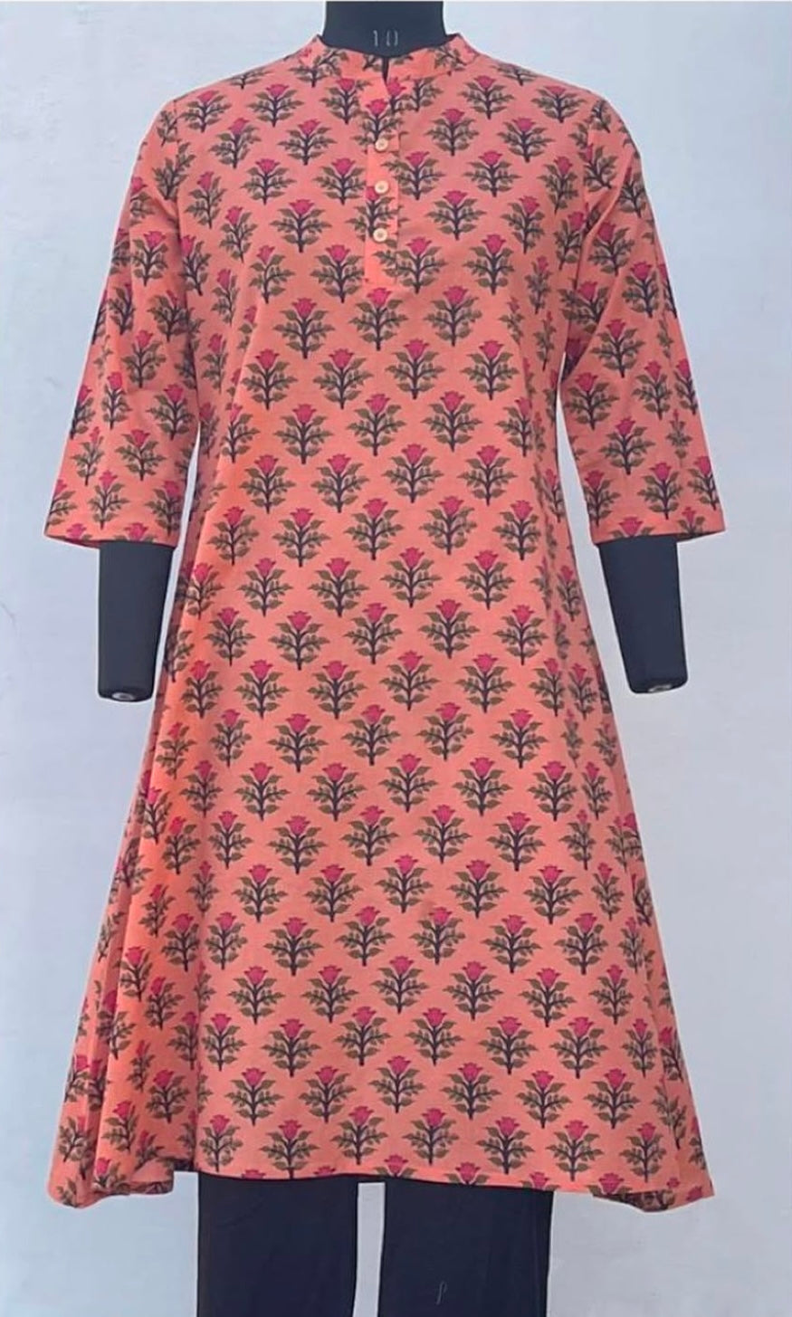 LONG MANDARIN COLLARED A-LINE KURTA