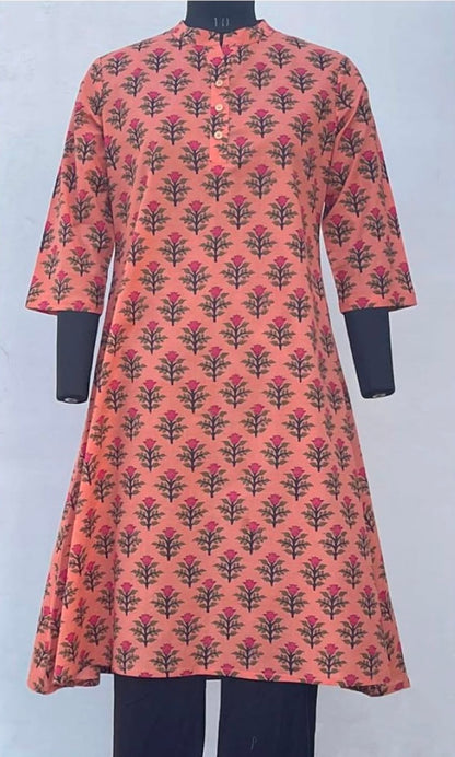 LONG MANDARIN COLLARED A-LINE KURTA