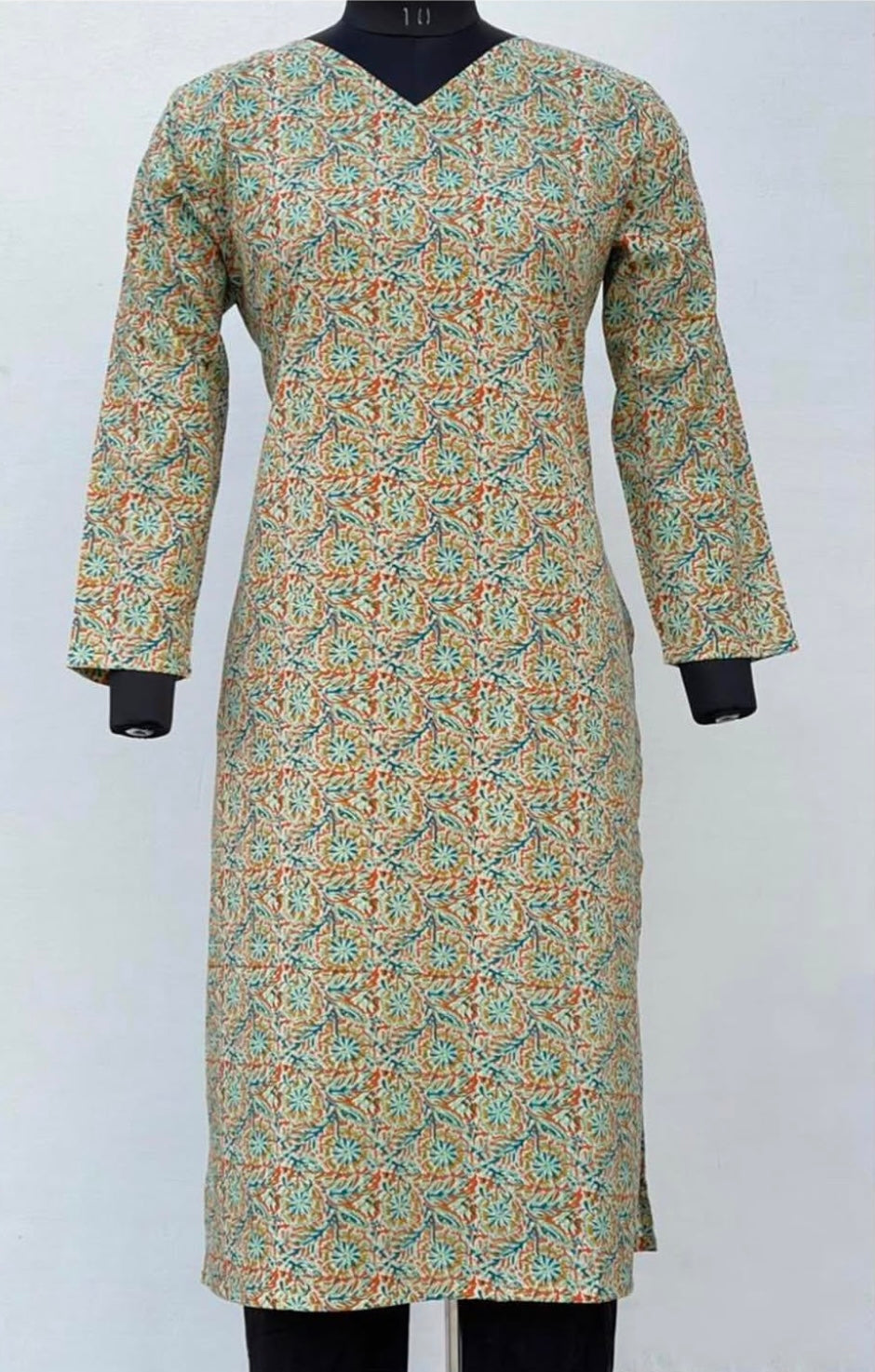 LONG V-NECK KURTA WITH FULL SLEEVES