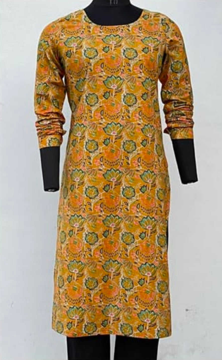 LONG ROUND NECK KURTA WITH CHURIDAR SLEEVES