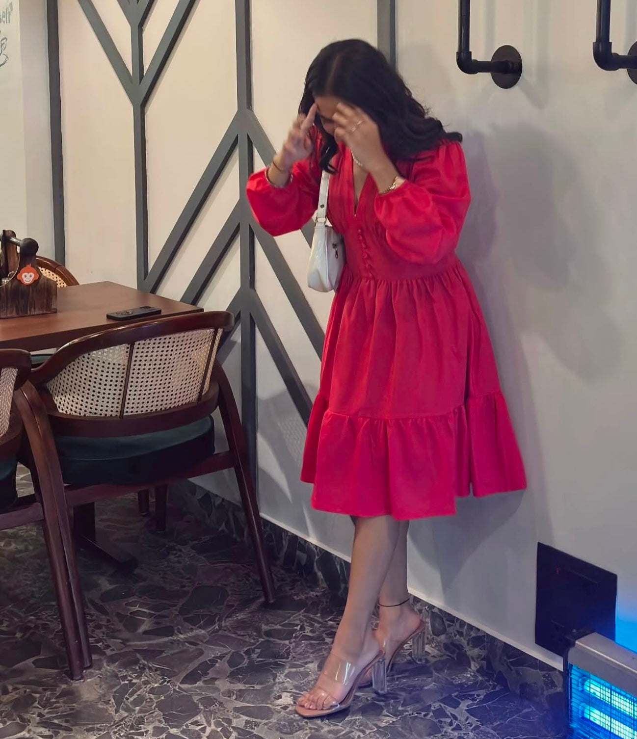 CREPE STYLED DRESS WITH LINING