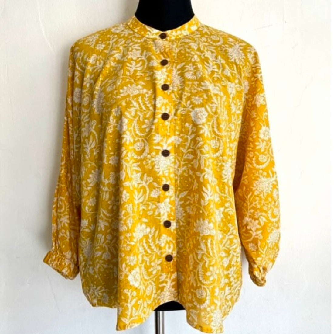 BAND COLLARED SHIRT WITH PUFFED SLEEVES