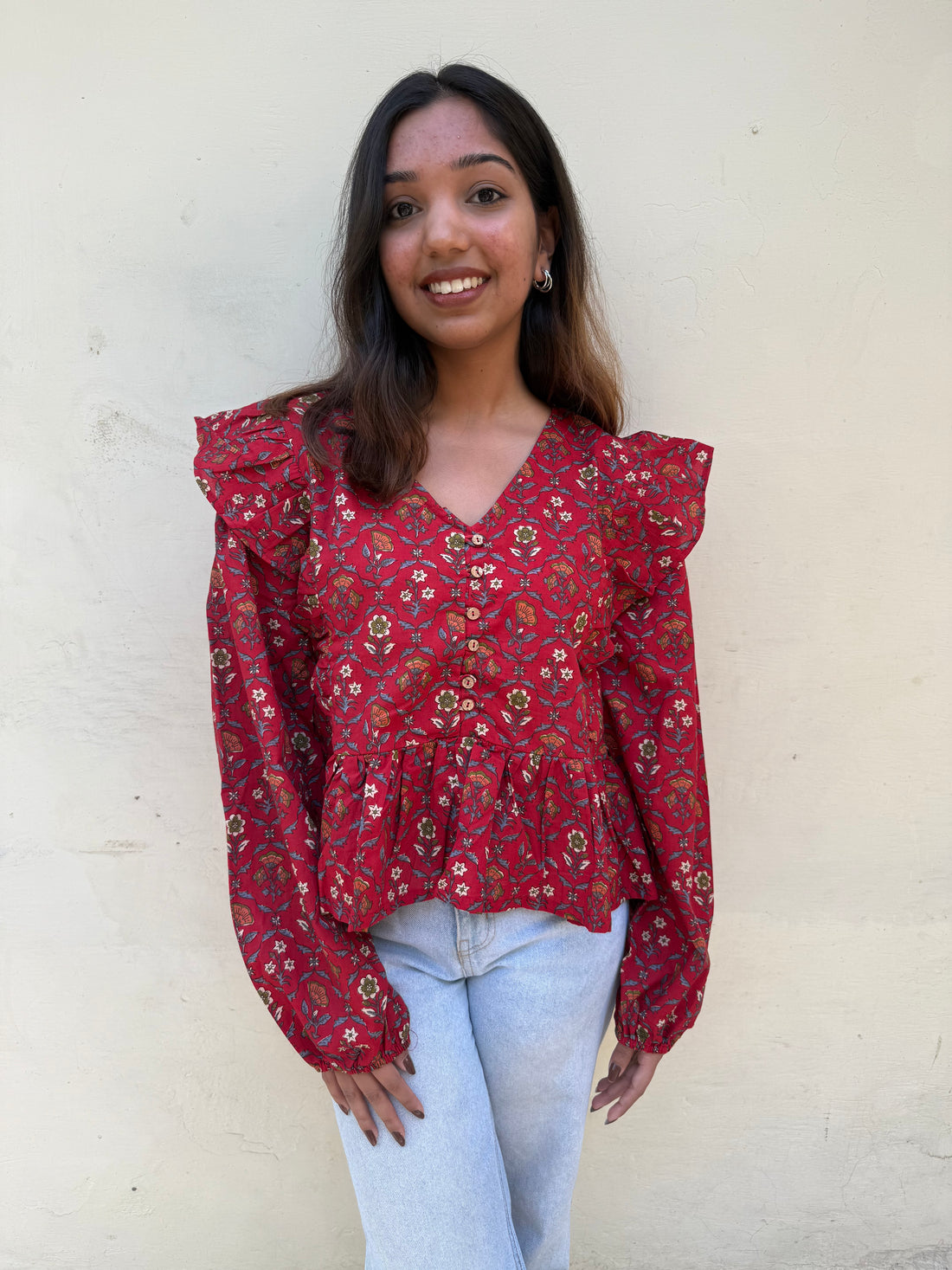 FRILL TRIMMED BUTTON DOWN TOP