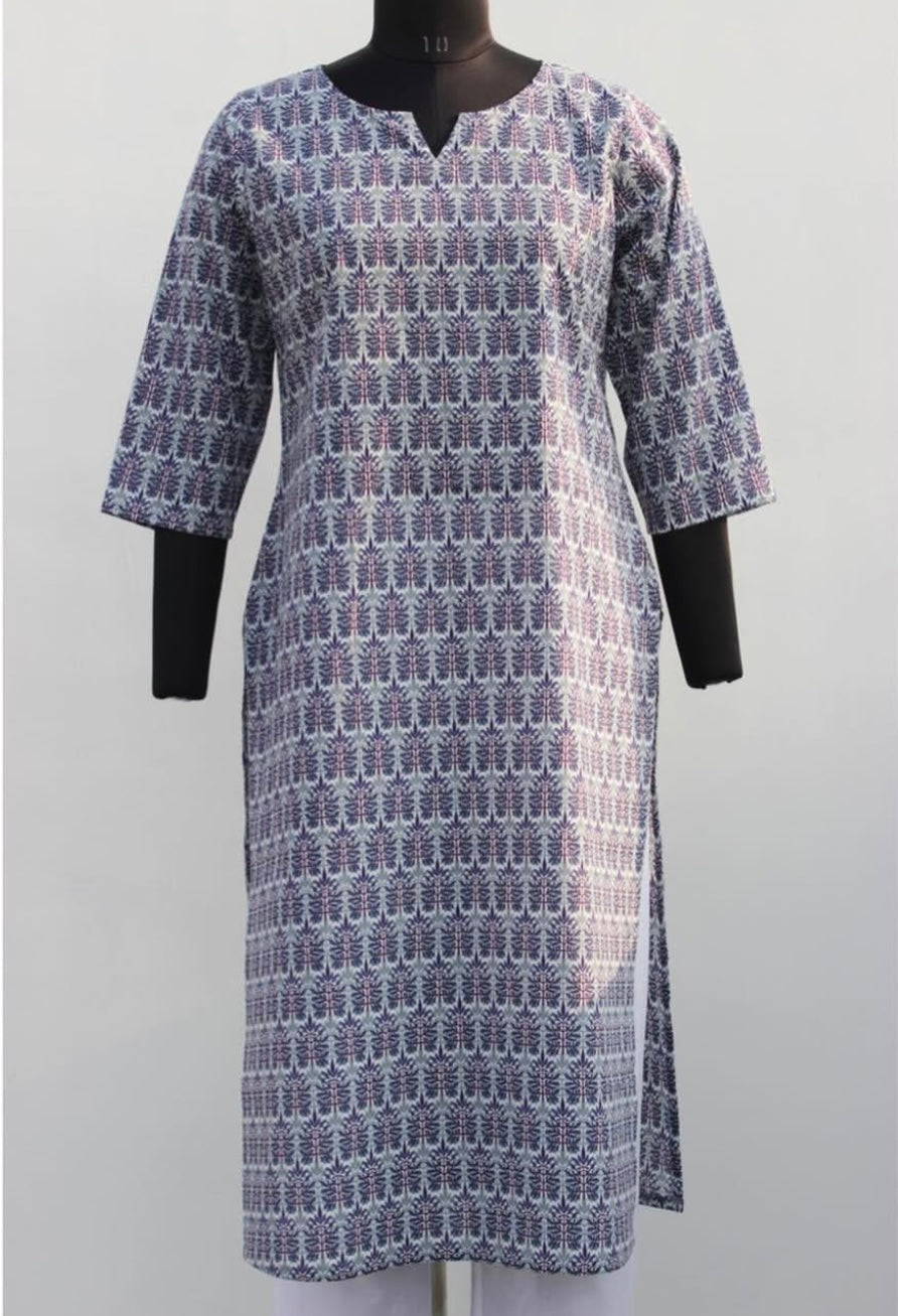 BASIC LONG KURTA WITH ROUND NECK- V CUT