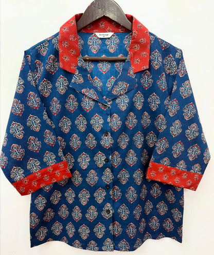 CONTRASTED CUBAN COLLARED SHIRT