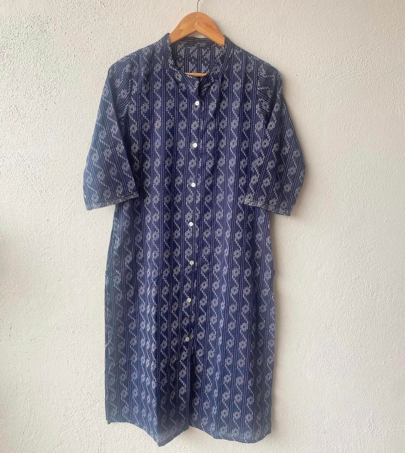 LONG BUTTON DOWN KURTA WITH BAND COLLAR