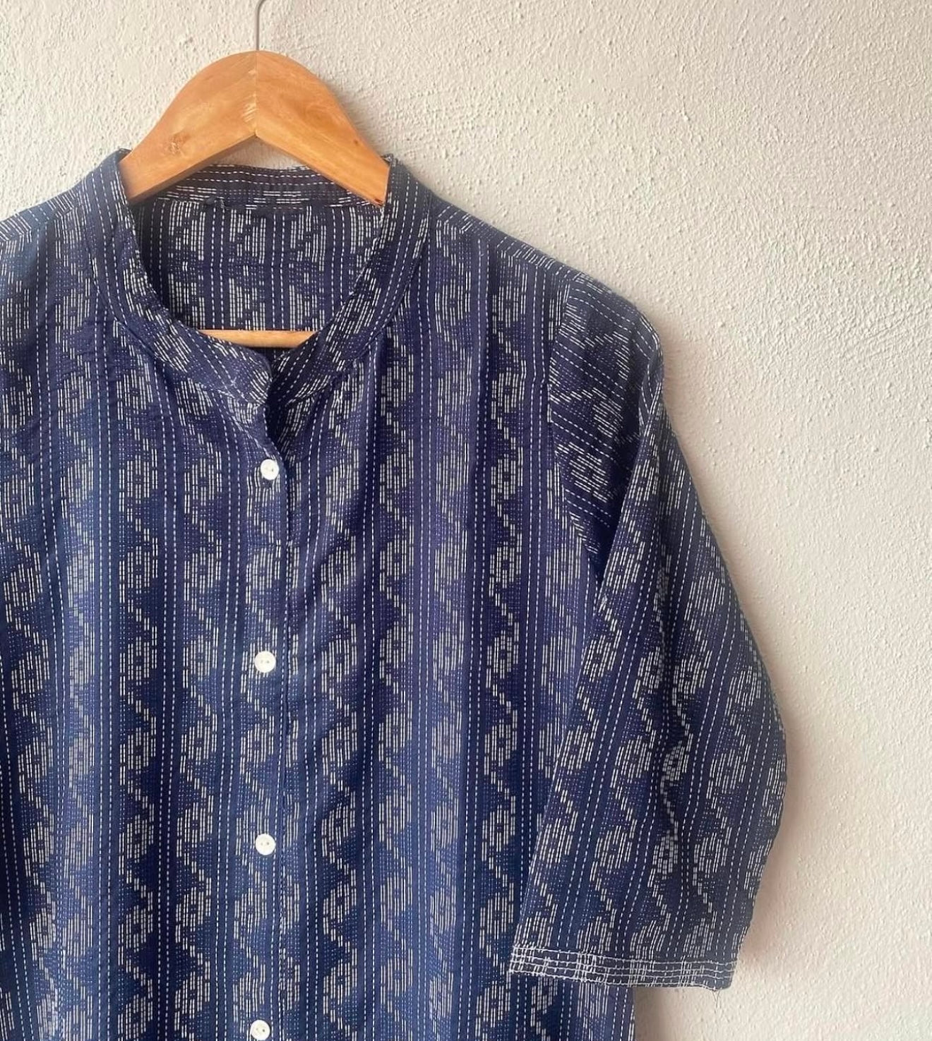 LONG BUTTON DOWN KURTA WITH BAND COLLAR