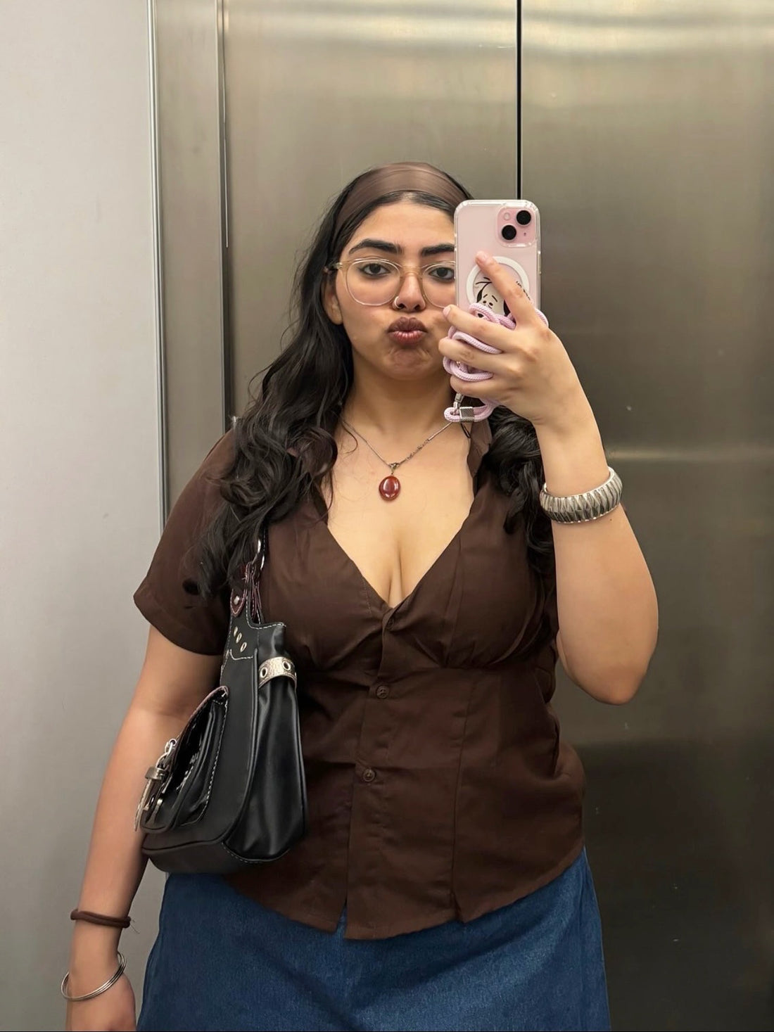 Deep-V Solid Button Down Top
