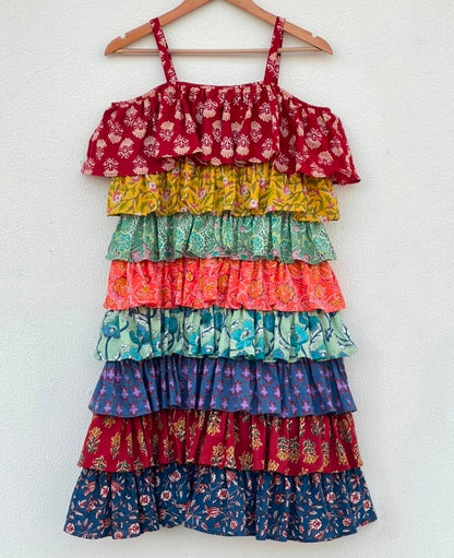 STRAPPY RAINBOW TIERED DRESS