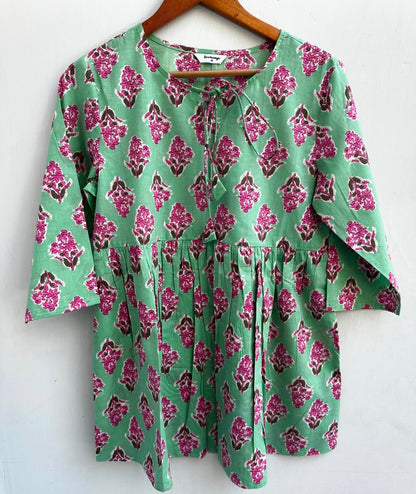 SHORT GATHERED KURTA WITH FRONT NECK KNOT