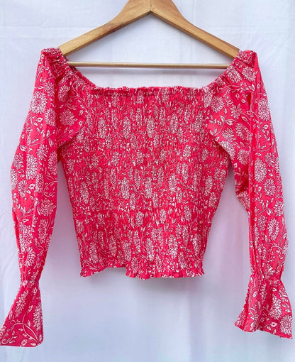 SMOCKED TOP WITH PUFFED SLEEVES