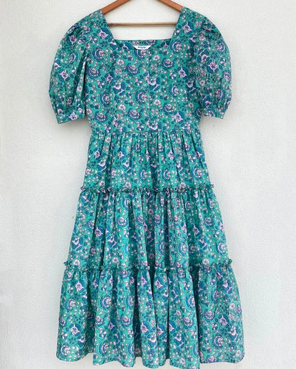 LONG TIERED DRESS WITH FRONT BUTTON PANEL