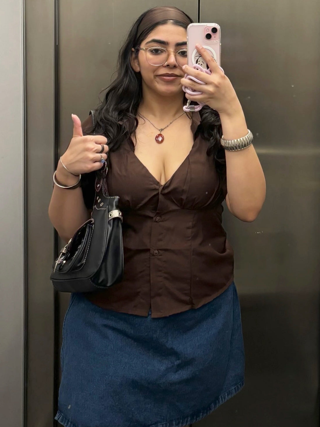 Deep-V Solid Button Down Top