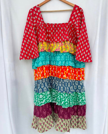 MIDI RAINBOW TIERED DRESS
