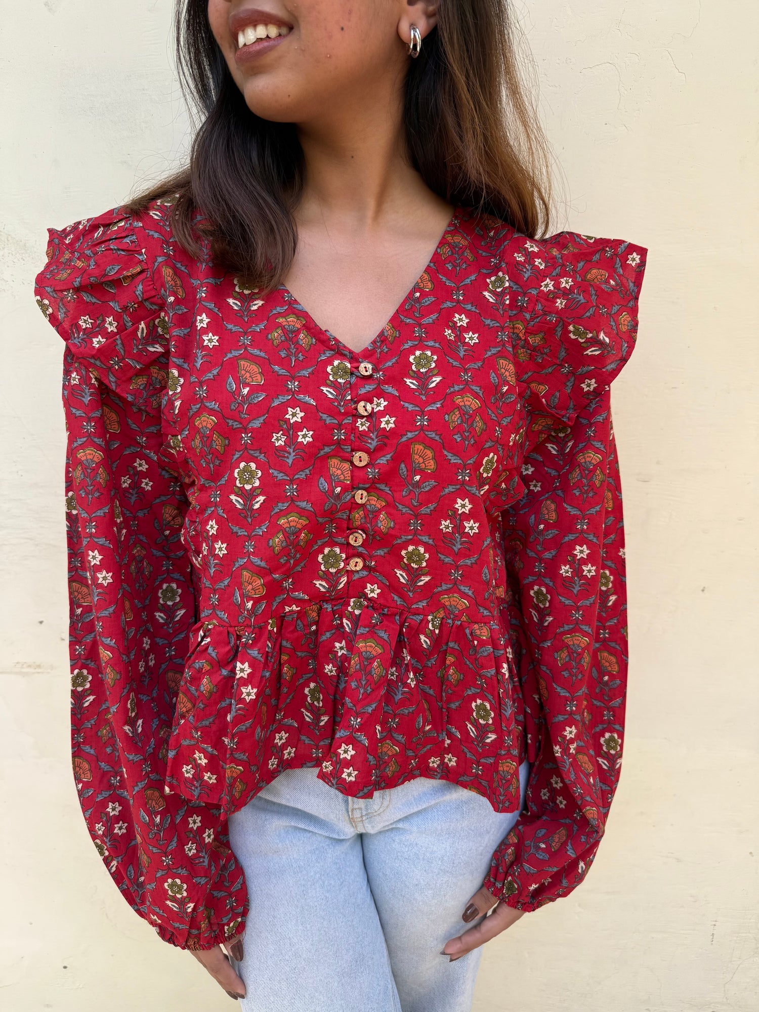 FRILL TRIMMED BUTTON DOWN TOP