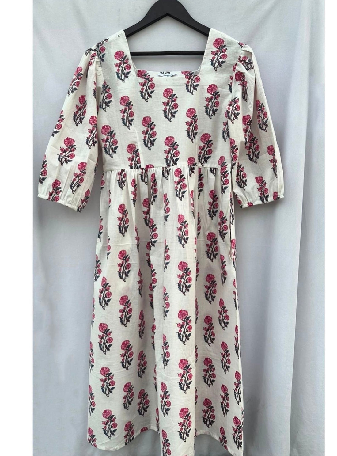 SQUARE NECK PUFFED SLEEVES A-LINE DRESS