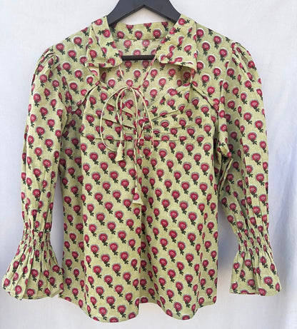 SMOCK-NECK TOP WITH PUFFED SLEEVES
