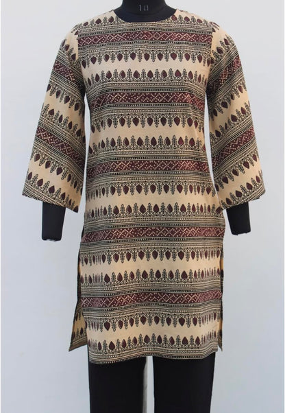 BOAT NECK LONG KURTA WITH FLARED SLEEVES