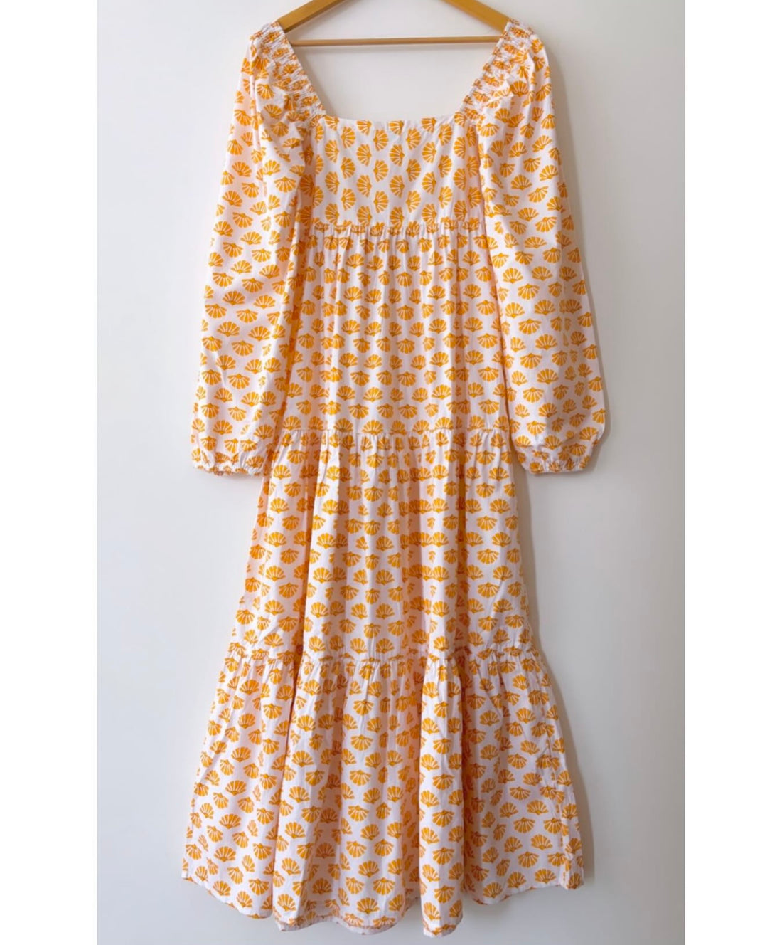 LONG TIERED DRESS WITH FULL ELASTICATED SLEEVES