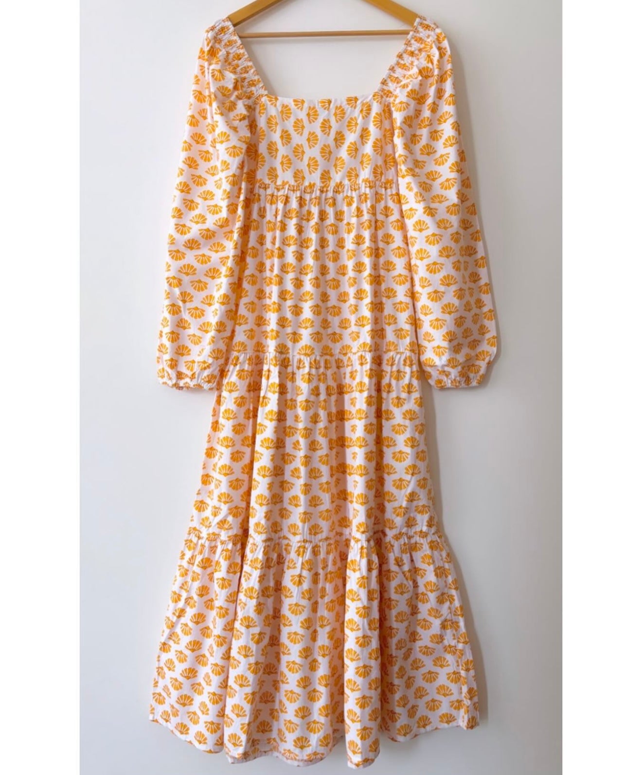 LONG TIERED DRESS WITH FULL ELASTICATED SLEEVES