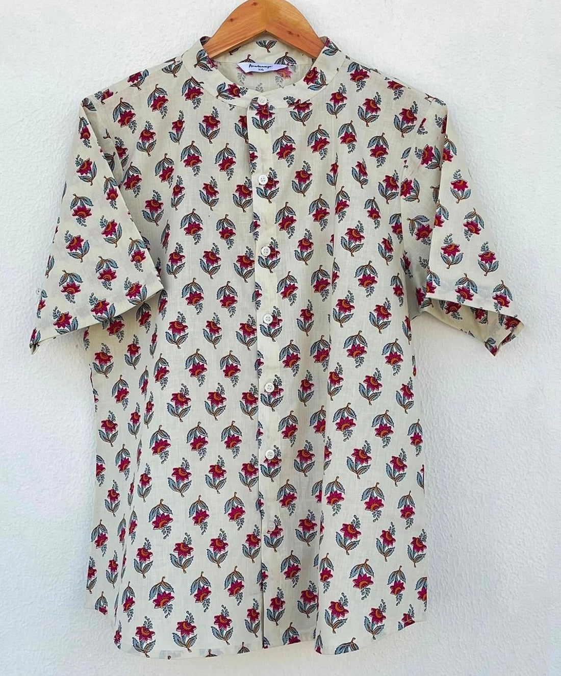 OVERSIZED CHINESE COLLARED SHIRT WITH CURVED HEM