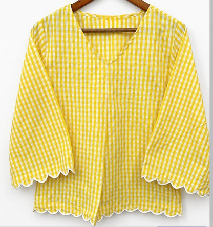 SCALLOPED LEMON GINGHAM TOP