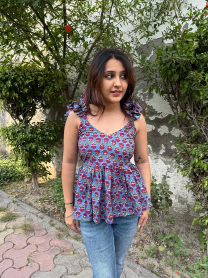 VOLUMINOUS RUFFLE STRAPS SMOCKED TOP