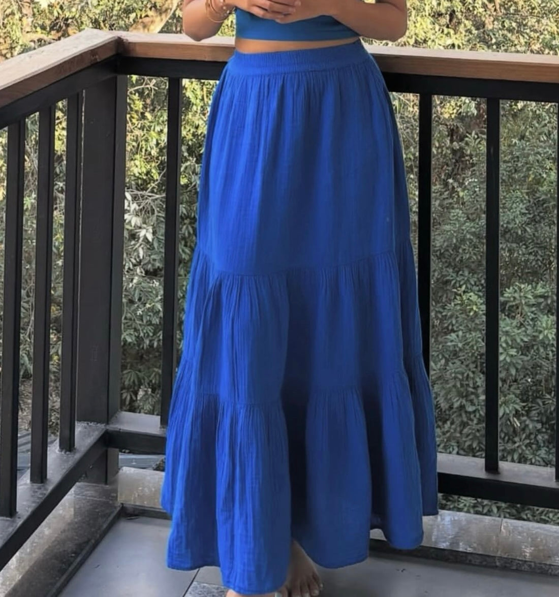 SOLID TIERED LONG SKIRT