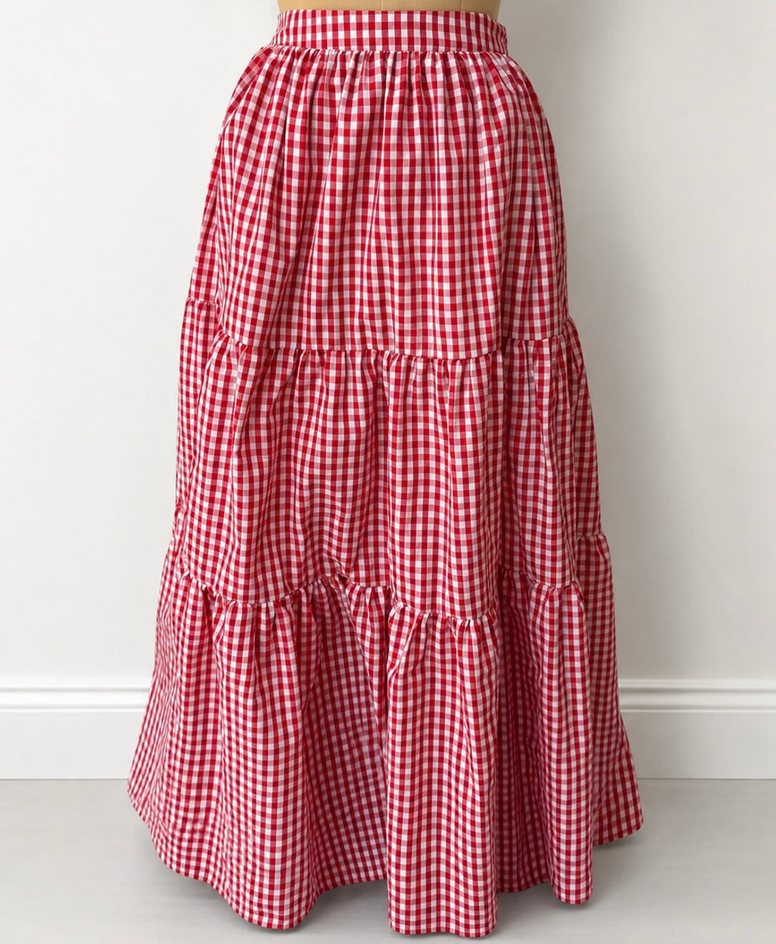 GINGHAM TIERED SKIRT WITH LINING