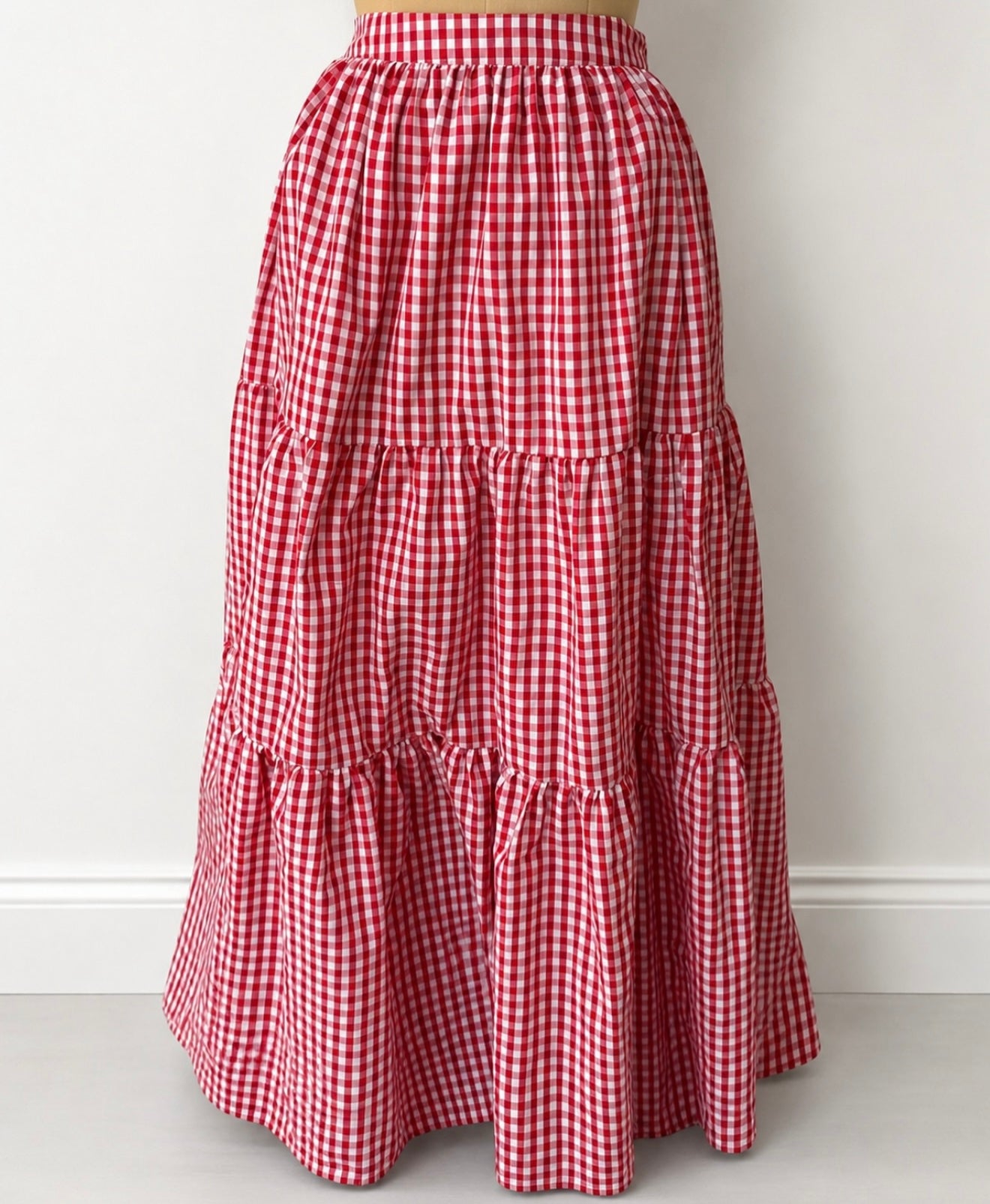 GINGHAM TIERED SKIRT WITH LINING