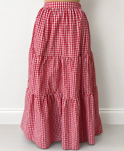 GINGHAM TIERED SKIRT WITH LINING
